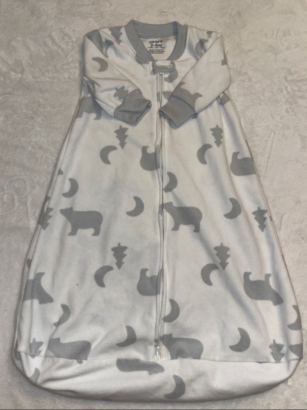 Carter's White Sleep Sack with Gray Bear & Moon Print